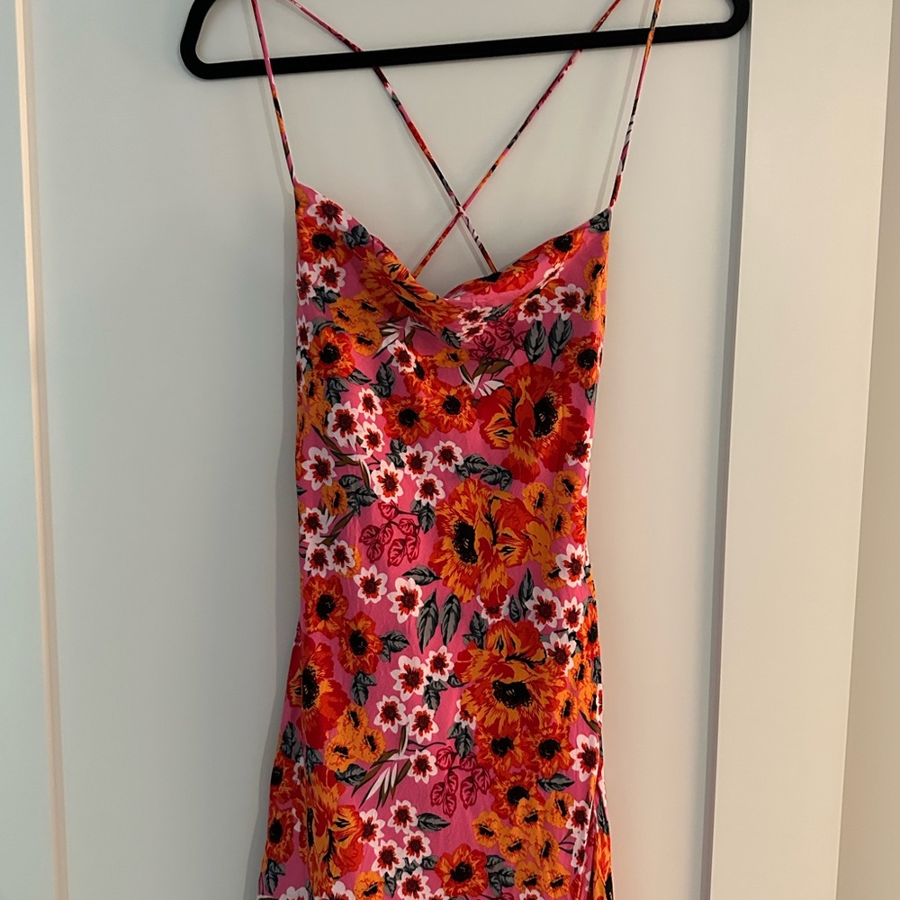 Hello Molly Floral Pink and Orange Strappy Dress - 8